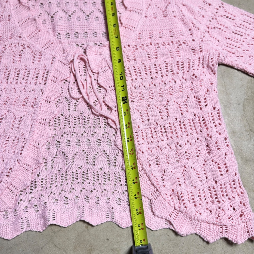 White Stag Pink Crochet Knit Tie Front Shrug Cardigan - Picture 4 of 5